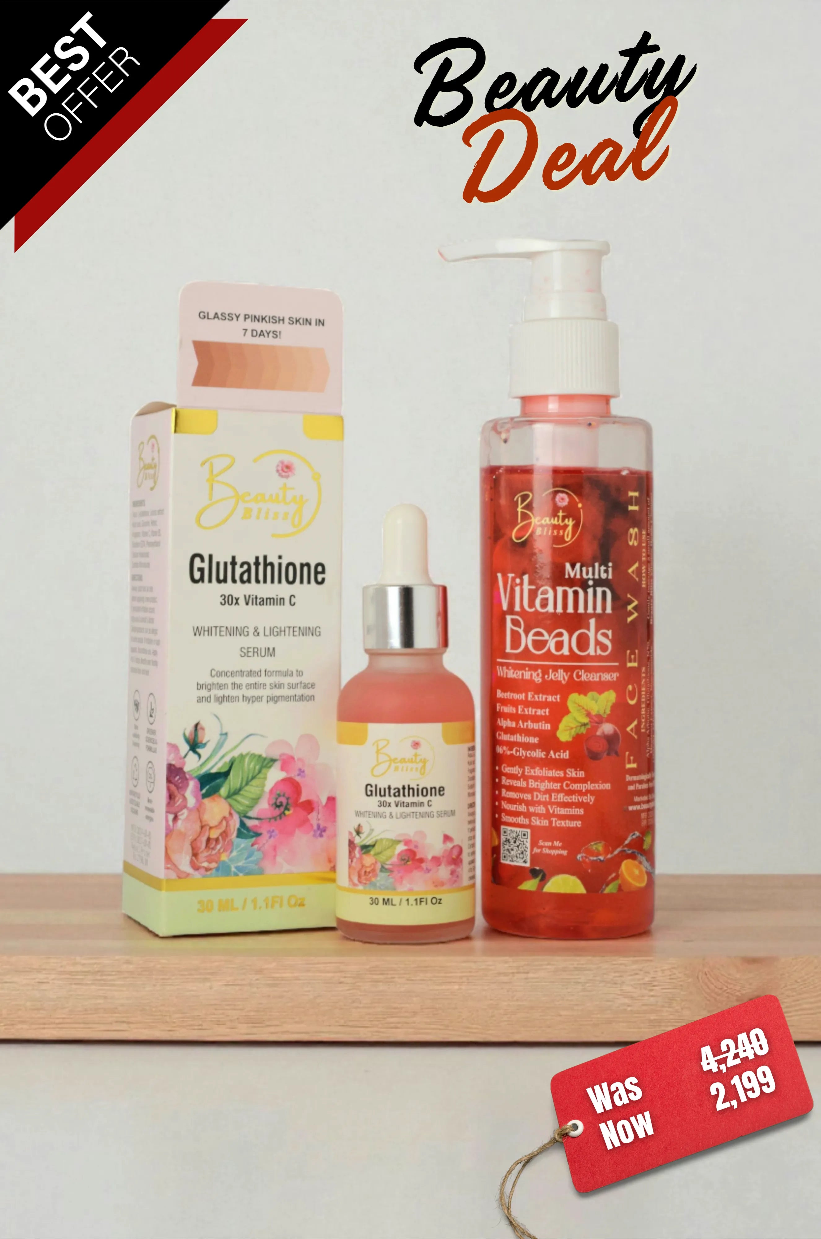 Glutathione Serum + Vitamin Beads Jelly Cleanser Face Wash Combo Deal