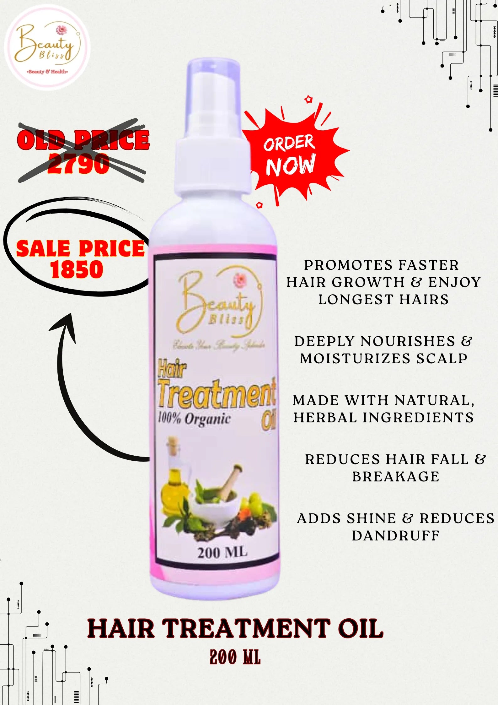 Hair care Oil 100% Organic 200 ML BIG SIZE