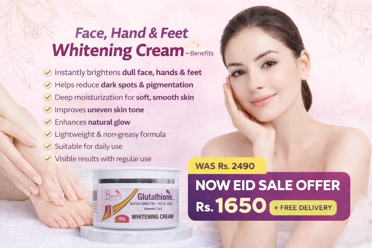 Glutathione Night Cream Best Result ( Face , Hand & Feet Cream )