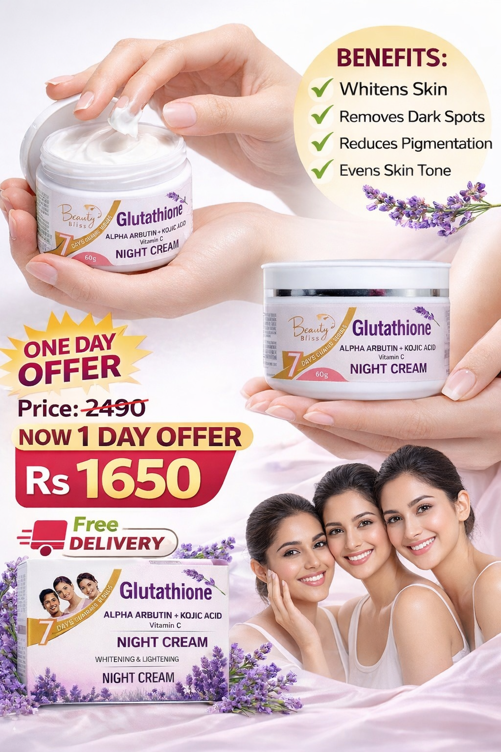 Glutathione Night Cream Best Result ( Face , Hand & Feet Cream )